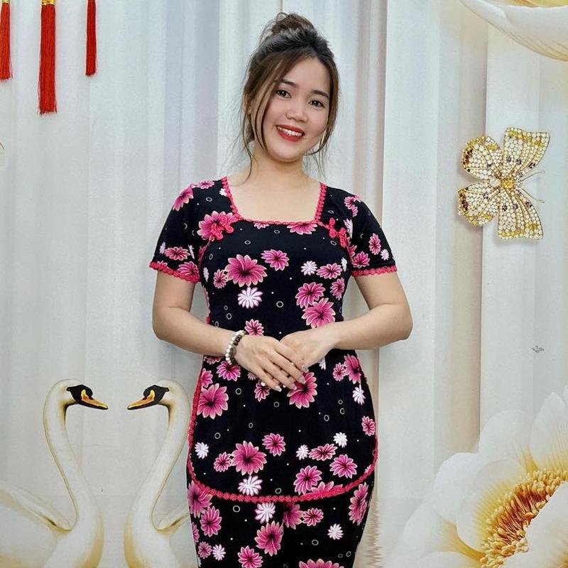 A65 Đồ bộ sẩm bông thun nữ trung niên hoạ tiết bông loang bắt mắt thương hiệu Hải Sơn Women 2
