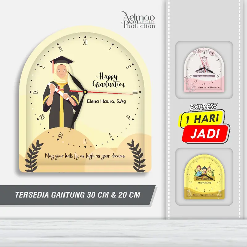 Jam Dinding Custom Unik Kelulusan Wall Clock Kayu Kenangan Gift Wisuda Lucu Mesin 2