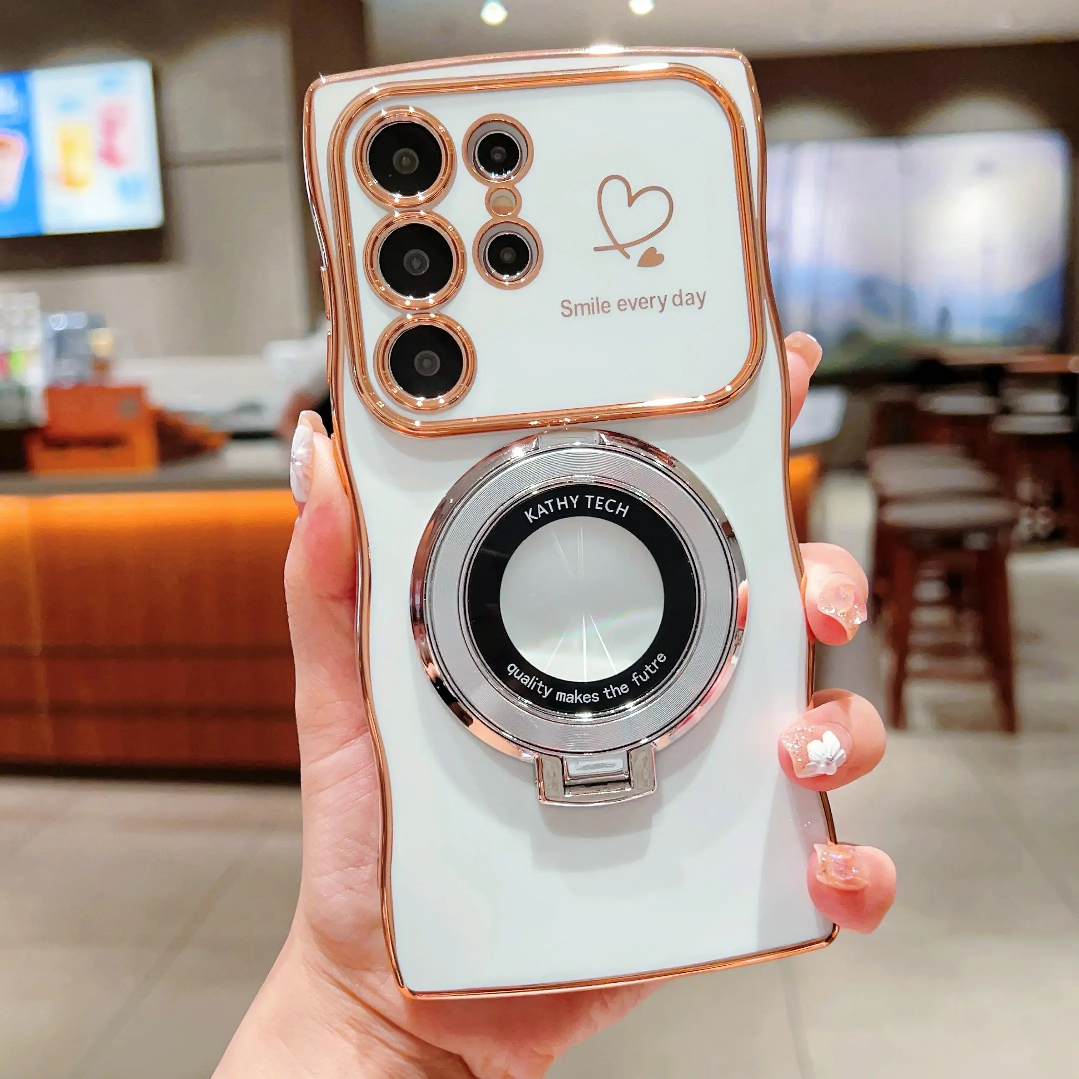 Heart Pattern Phone Case with Stand, Decorative Phone Protector Cover, Phone Accessories Compatible with Samsung Galaxy A13 A14 A15 A16 A23 A24 A25 A34 A35 A36 A52 A53 A54 A55, Casing