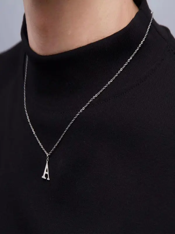Street Style Letter Detail Pendant Necklace, Letter Charm Chain Necklace for Mom, Fashion Jewelry Accessories for Men & Women As Gift 4