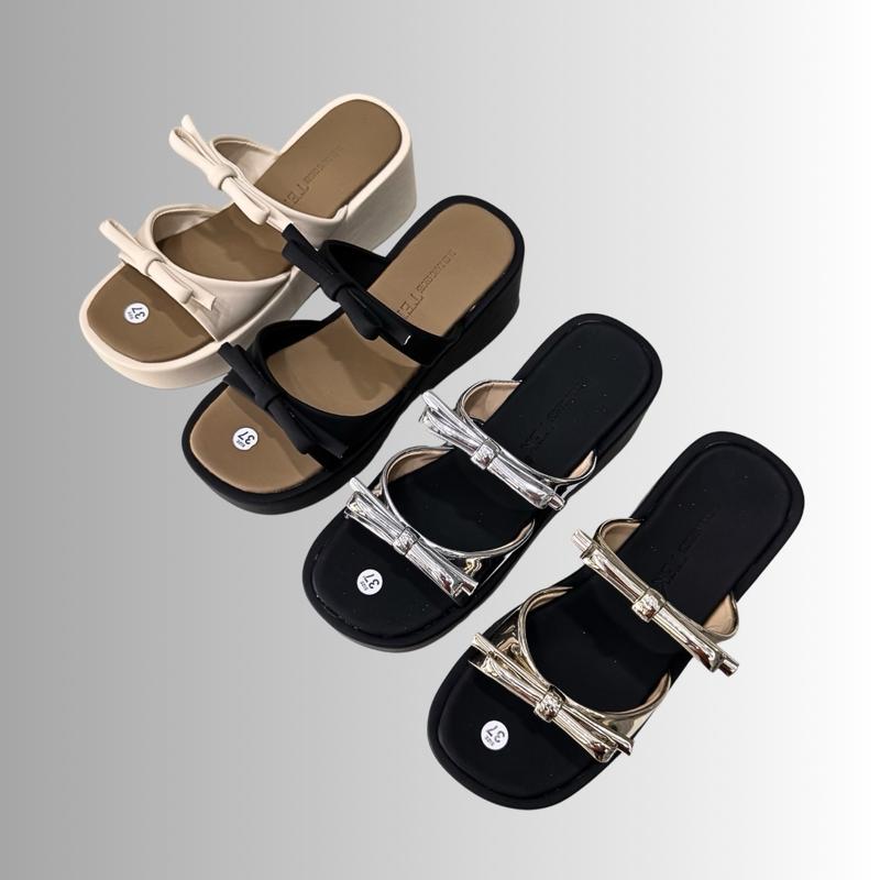 Vyshoesshop - Dép bánh mì nữ Bigsize (nhiễu xịn) - 2 nơ nhị xinh, đệm dép cực êm, đế cao cấp chống trơn trượt M439 - GiàY, Giày Bệt DéP Nhung Hoa sandal  nữ 3