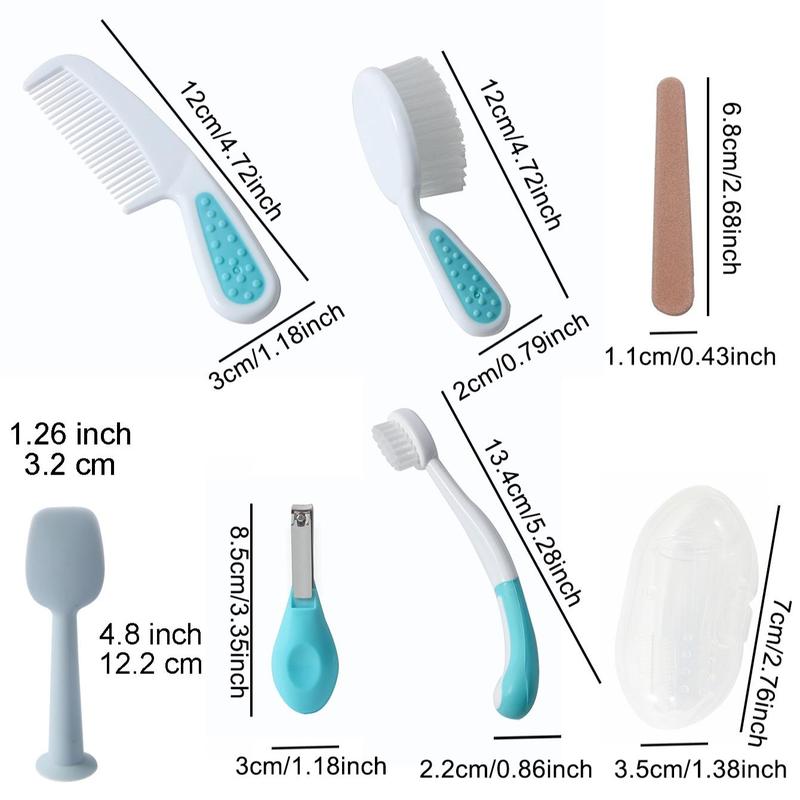 Baby Grooming Kit, 7 Counts/set Baby Nail Care Kit, Including Nail Clipper, Hair Brush, Comb, Scissors, Baby Essentials for Newborn 1