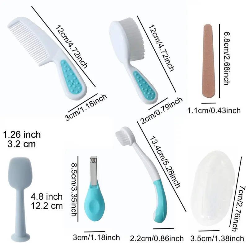 Baby Grooming Kit, 7 Counts/set Baby Nail Care Kit, Including Nail Clipper, Hair Brush, Comb, Scissors, Baby Essentials for Newborn 1