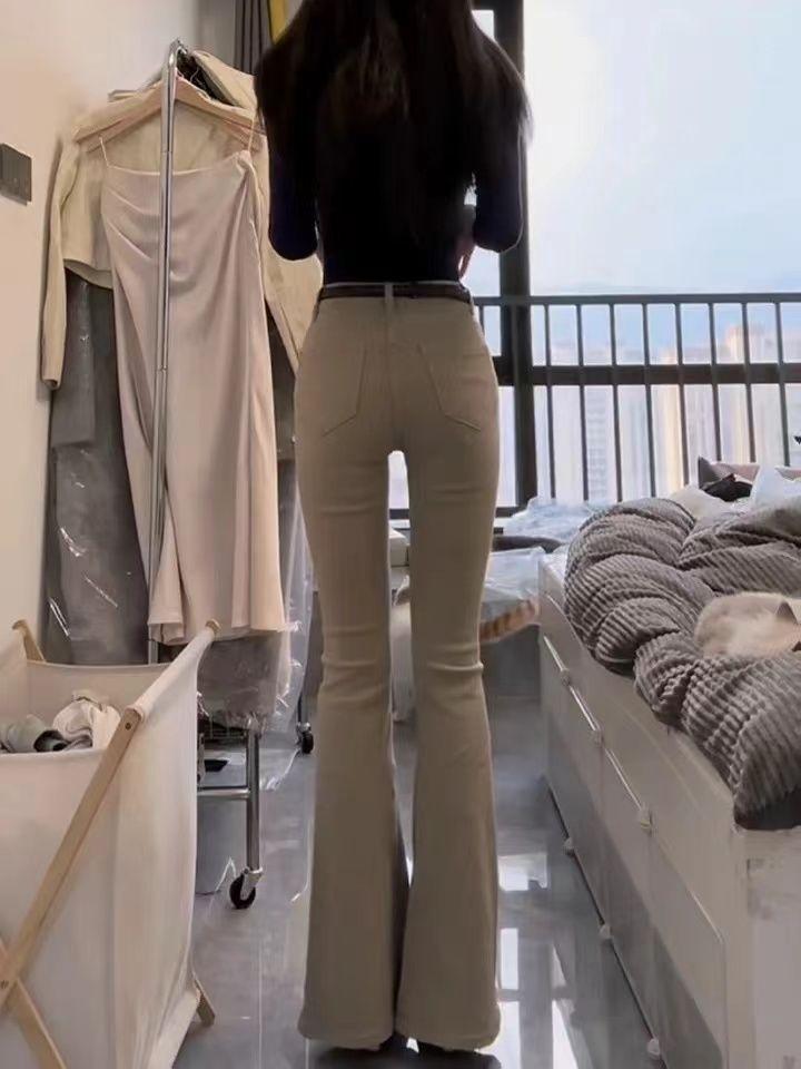 Product Introduction of Khaki High Waist Stretch Skinny Jeans Women's 2025 Winter Korean Style Washed Straight Speaker Pants Fashion Comfort Denim Pockets Streetwear Trouser Lingerie Slim Bottom Womenswear Fabric Basic Minimalist 8