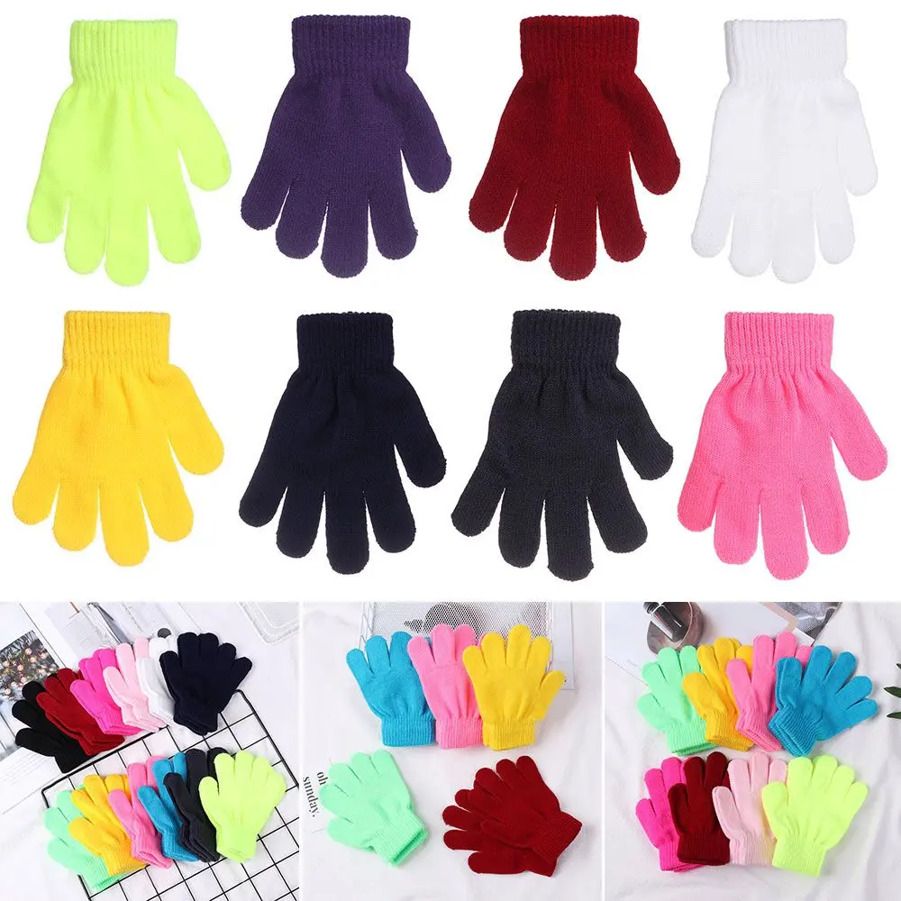 Candy Color Boy Girl Kids Glove Knitted Stretch Children