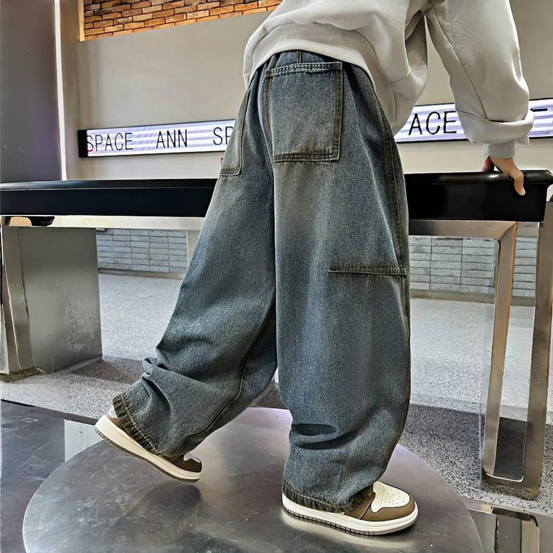  Quần Jeans Baggy Ống Rộng Lưng Thun Cực Chill – Form Hàn Quốc Cho Bé Trai Bé Gái Size 120–170 