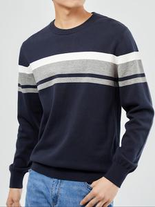Men's Colorblock Striped Print Round Neck Sweater, Regular Fit Casual Long Sleeve Crew Neck Jumper for Fall & Winter, Fashion Men's Knitwear for Daily Wear