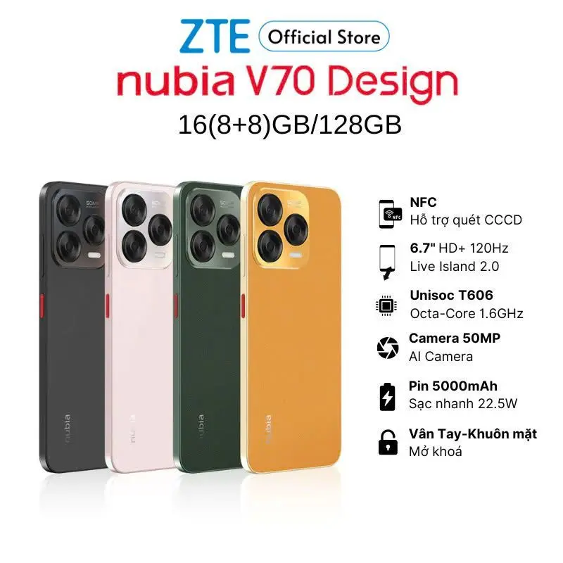 [Mới] Điện thoại Nubia V70 Design 8GB/128GB I Pin 5000mAh I Camera 50mp I 6.7" 120Hz I Hỗ trợ NFC - Hàng Chính Hãng
