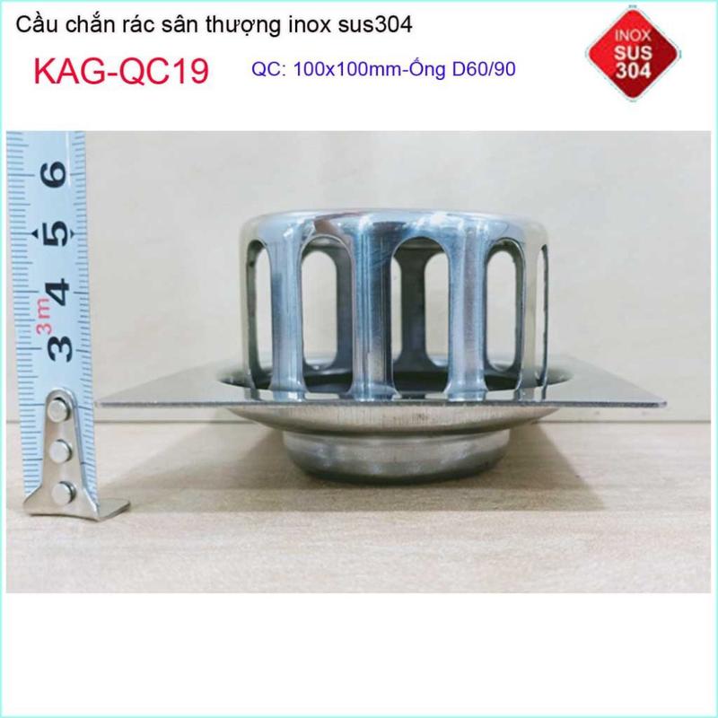 Cầu chắn rác đế vuông 10 x 10cm D60 KAG-QC19, thoát nước sân thượng SUS304 ống 6cm thoát nhanh chắn rác tốt 4