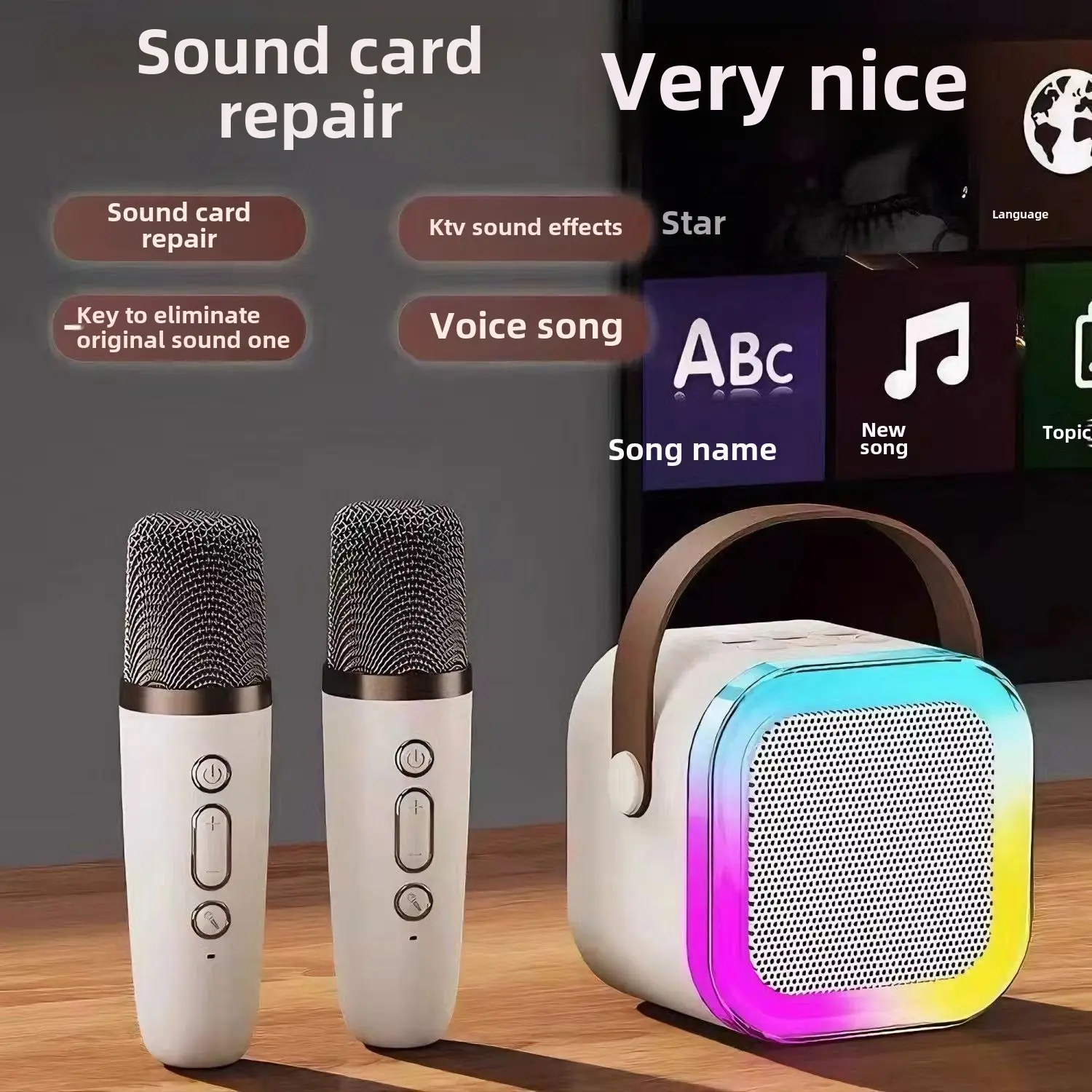 Original RGB K12 Stereo Wireless Bluetooth 5.3 Dual Microphone Karaoke Speaker Amplifier Mini Speaker For Audio Smartphone