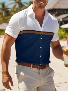 Men's Regular Fit Colorblock Short Sleeve Shirt, Casual Comfy Breathable Top for Summer, Fashion Men's Clothes for Daily Wear
