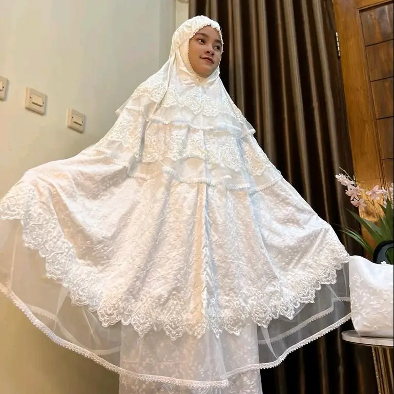 MUKENA DEWASA SUTRA PARIS MUTIARA MEWAH PREMIUM MUKENA PENGANTIN RENDA PAYET TERBARU Putih