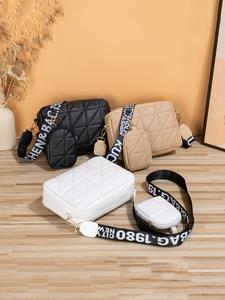 Set de Bolsa cruzada acolchada y Monedero para Mujer, Bolsa de hombro y Monedero de Cuero PU a la moda con Cierre, Conjunto de Bolsa multifuncional para Viaje y Uso Diario