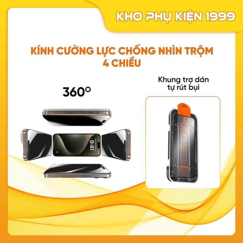 Kính Cường Lực Chống Nhìn Trộm 360 độ 4 chiều cókhung trợ dán tự rút bụi   Cho iPhone  X Xs Xr 11 12 13 14 15 Plus Pro Maxn Phụ Kiện