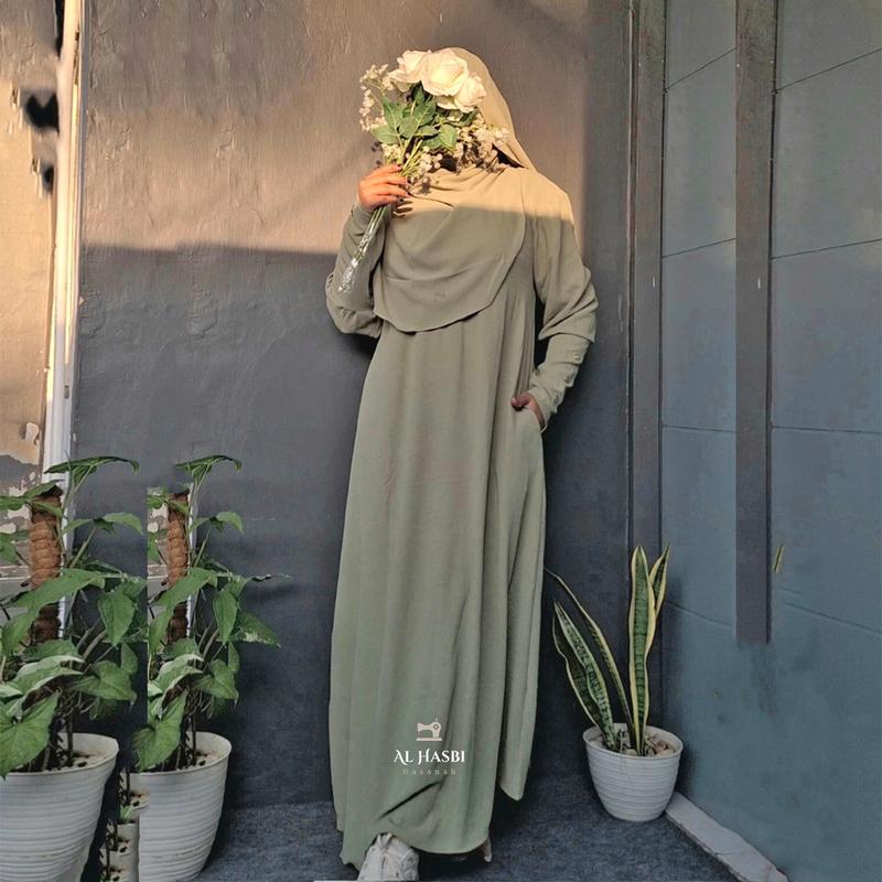 Jembarmuslim Asmah Set Gamis Syari Remaja Wanita Muslim Aesthetic Modis Exclusive Terbaru Crinkle Airflow Simple Casual Formal Wudhu Friendly Variasi  Warna Hitam Dress Basic Motif Panjang Outer Mewah Outer Mewah Kondangan 6