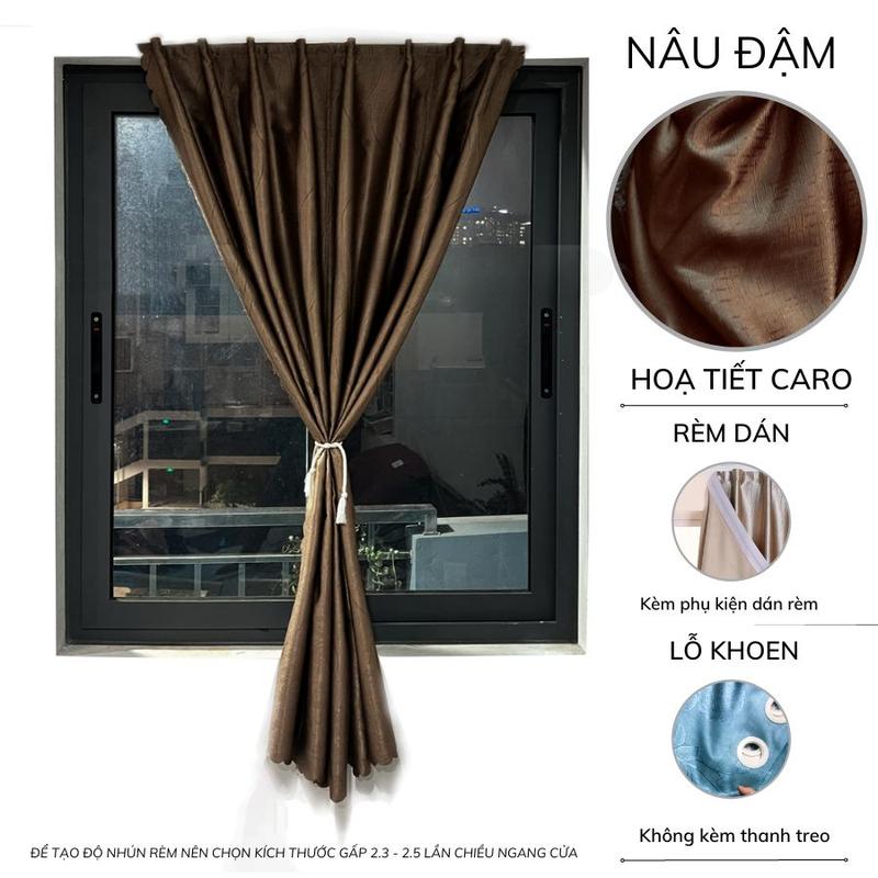  Rèm cửa sổ Minh Tâm Decor loại I dán tường   tặng kèm phụ kiện  rèm lỗ khoen   không kèm thanh treo  trang trí chống nắng chất liệu gấm dệt 3 lớp - màu NÂU ĐẬM CARO 