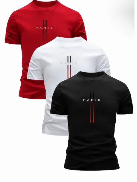 Kit 3 Camisetas Masculina Paris Estilosa Minimalista 100% Algodão Linha Premium Promoção So Hoje