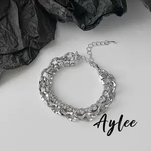 【Aylee】Gelang rantai berlapis ganda bertabur berlian untuk pria dan wanita gelang paduan yang sama B1066