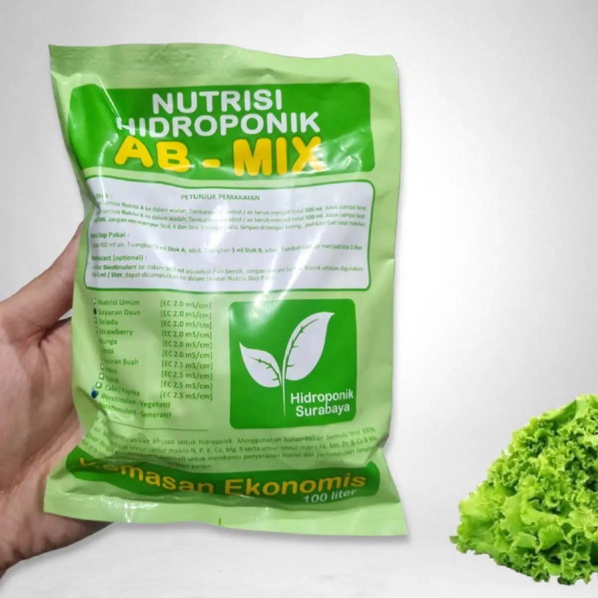 PUPUK NUTRISI HIDROPONIK AB MIX DAUN SAYUR 500ML KEMASAAN EKONOMIS Serbuk
