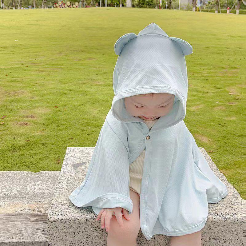 Áo choàng chống nắng cánh dơi mũ hình tai gấu, chống nắng UPF 50+ cho bé