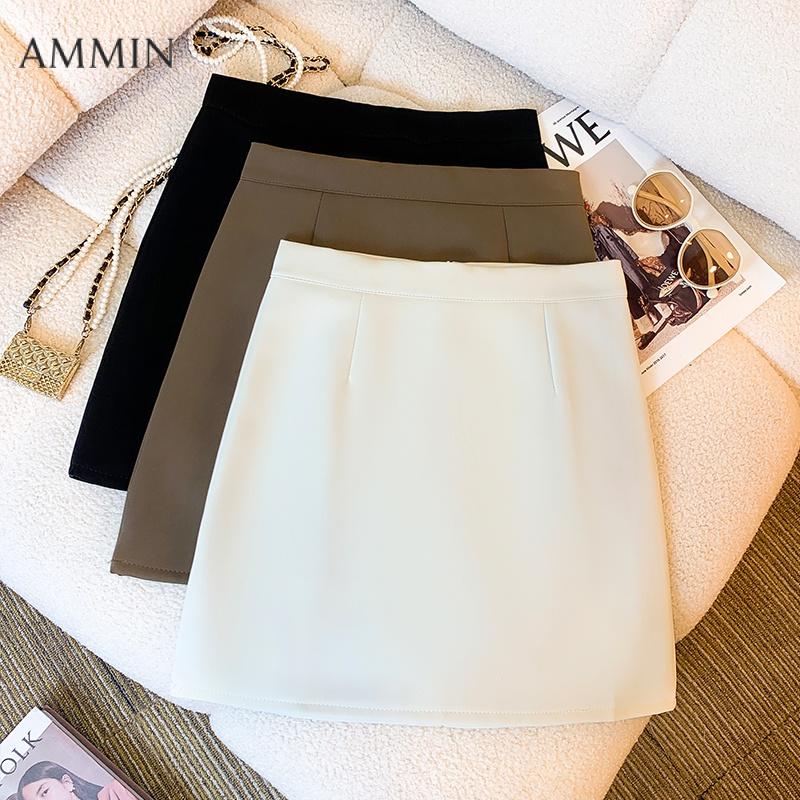 AMMIN Korean style zipper high waist fashion pleated chiffon skirt Women 2024 Spring Fall retro solid color commuter A-line anti-slip hip wrap one-step dress 0