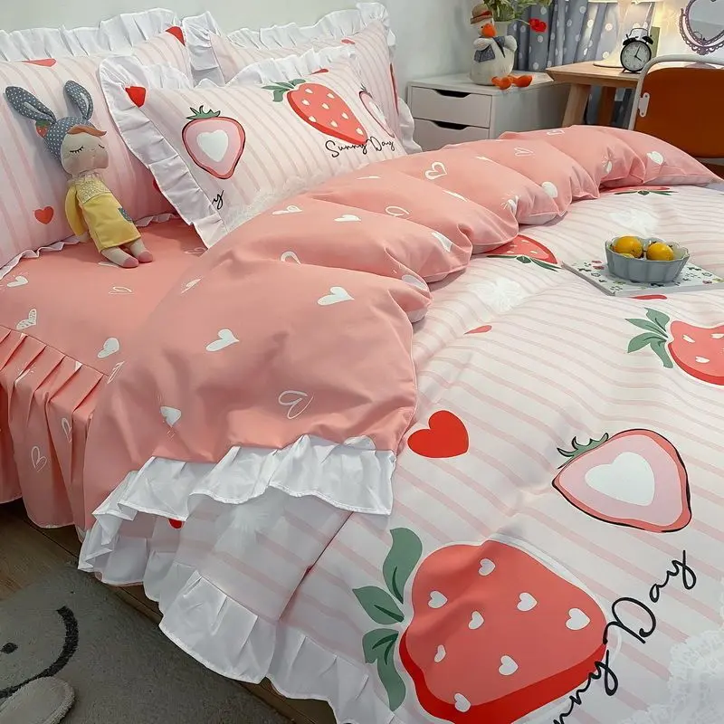 Bộ đồ giường, Phong cách INS, Bộ bốn mảnh, Vải dày và sần, Vỏ chăn, Hình ảnh có cấu hình cao, Thích hợp cho ký túc xá sinh viên, Bộ ba mảnh, Bao gồm ga trải giường và ga trải giường 2