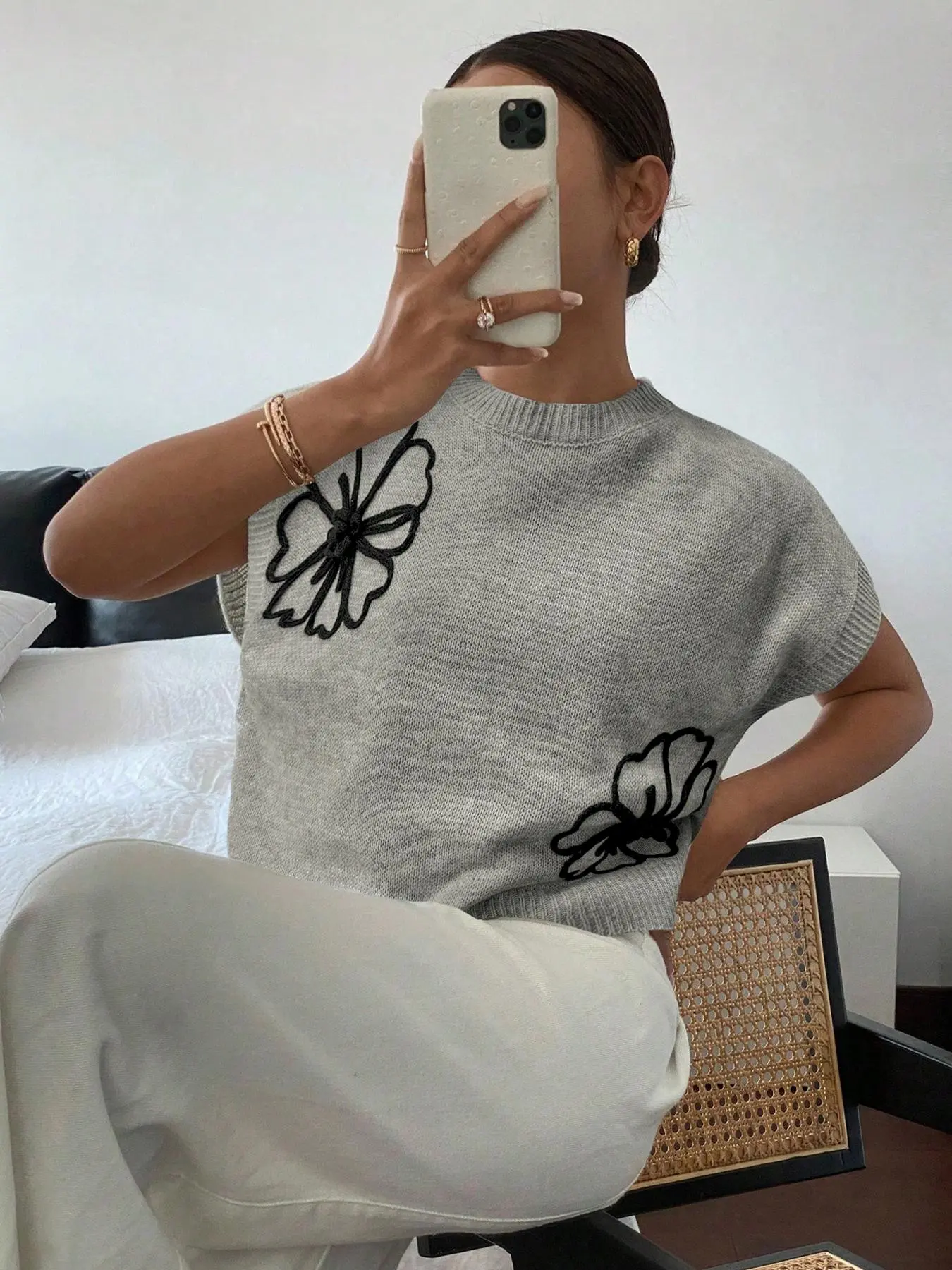 Women's Floral Pattern Sweater, Casual Jumper for Summer, Fashion Women's Knitwear for Daily Wear, Tops