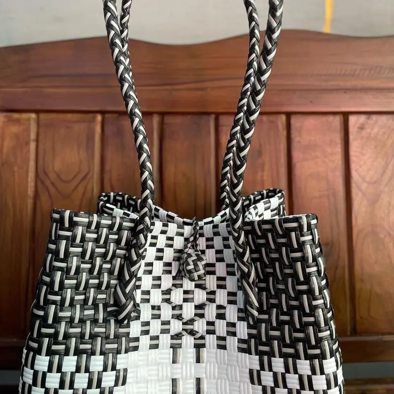 Majid Tas Handmade Tas Wanita Anyaman Jali Tas Pasar Elegan Muat Beras 5kg karakter plastik tote Tote 2