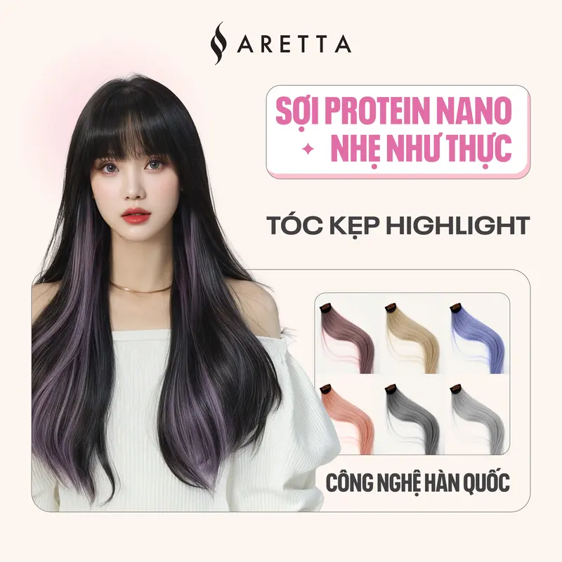 Tóc Giả Kẹp Highlight ARETTA Dài Thẳng 60cm 0