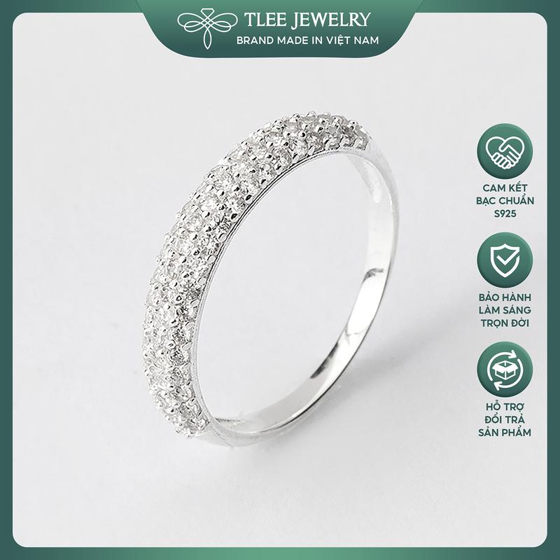 Nhẫn bạc nữ TLEE mẫu bo tròn đính ba hàng đá nhỏ lấp lánh TLEE JEWELRY A0207