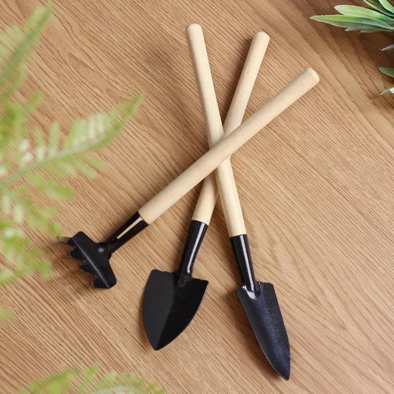 Dụng Cụ Làm Vườn Mini, Bộ 3 Cái, Cán Gỗ, Xẻng Và Rake, Đa Chức Năng, Thích Hợp Cho Cây Trong Nhà Và Bonsai, Dụng Cụ Bầu Đất 0