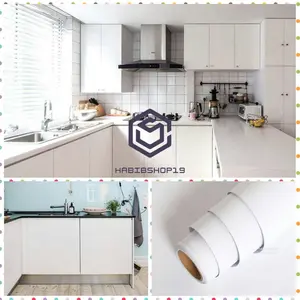 Wallpaper Sticker Dinding Motif Polos Putih Per Roll kertas pvc