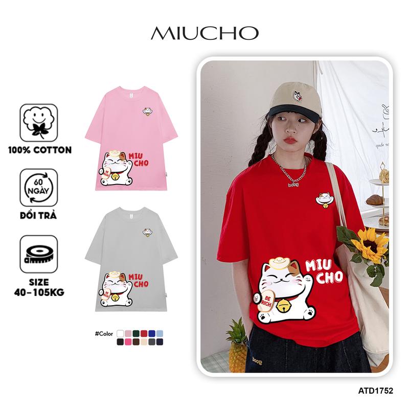 Áo thun tết form rộng cổ tròn chất vải cotton 2c co giãn thoáng mát 1752 Miucho in mix