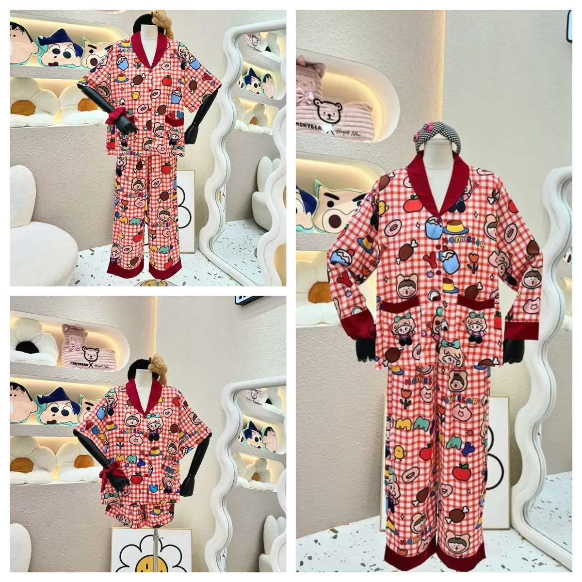 BỘ PIJAMA MONYBEAR HÌNH BÉ YUMMY PHỐI CỔ BẦU ( kèm CỘT TÓC  )