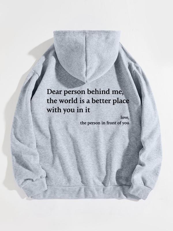Women's Letter Print Drop Shoulder Drawstring Graphic Hoodie Hooded Sweatshirt, Trendy Long Sleeve Pullover Top, Thermal Lined Pocket Sweatshirts for Women, Fall Sweatshirts, Please Purchase A Size Up 7