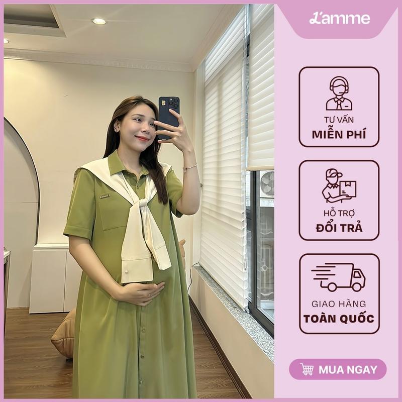 [L'AMME] Váy bầu đầm bầu IVIE Dress dáng suông phối cổ polo và khăn choàng làm điểm nhấn, chất liệu thoáng mát, mềm mại, thiết kế trẻ trung, thanh lịch