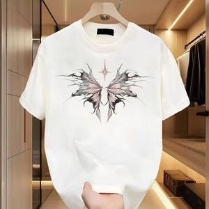 ผ้าฝ้ายคอกลมแขนสั้นเสื ้อยืดผู้ชายเทรนด์ภาษาอ ังกฤษพิมพ์ฤดูร้อนด้านบ หลวมพร้อมเสื้อยืดขนาด