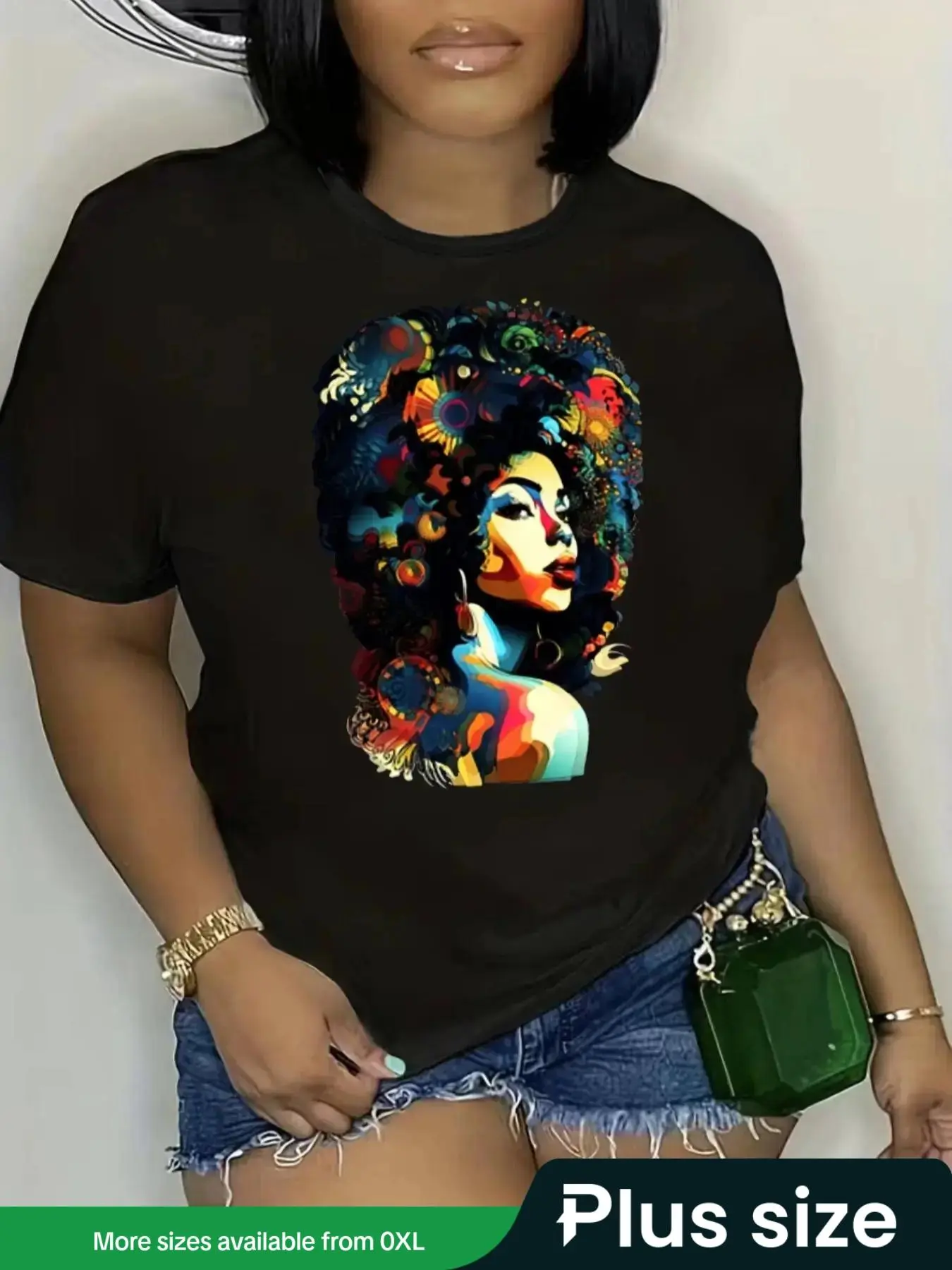 Plus Size Letter Print Round Neck Tee, Fashion Casual Crew Neck Short Sleeve T-Shirt for Daily Outdoor Wear, Women Plus Clothing for Spring & Fall