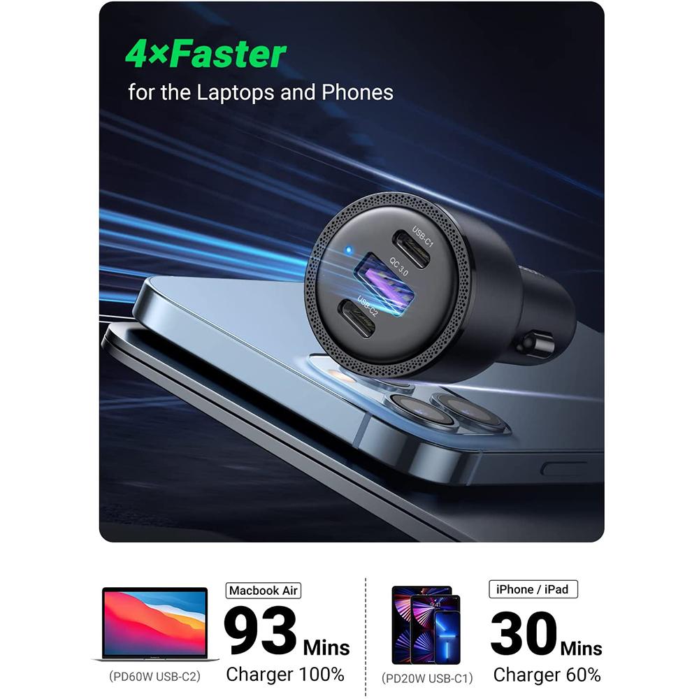 Car Charger USB A / Type C Port UGREEN 69W PD QC 3.0 PPS Fast Charging Adaptor Pengisi