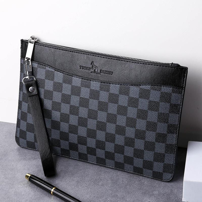 Product Introduction of Men's Plaid Pattern Handbag Large Capacity Envelope Bag Clutch Bag Multi-Card Slot Men's Handbag Small Clutch Bag 6