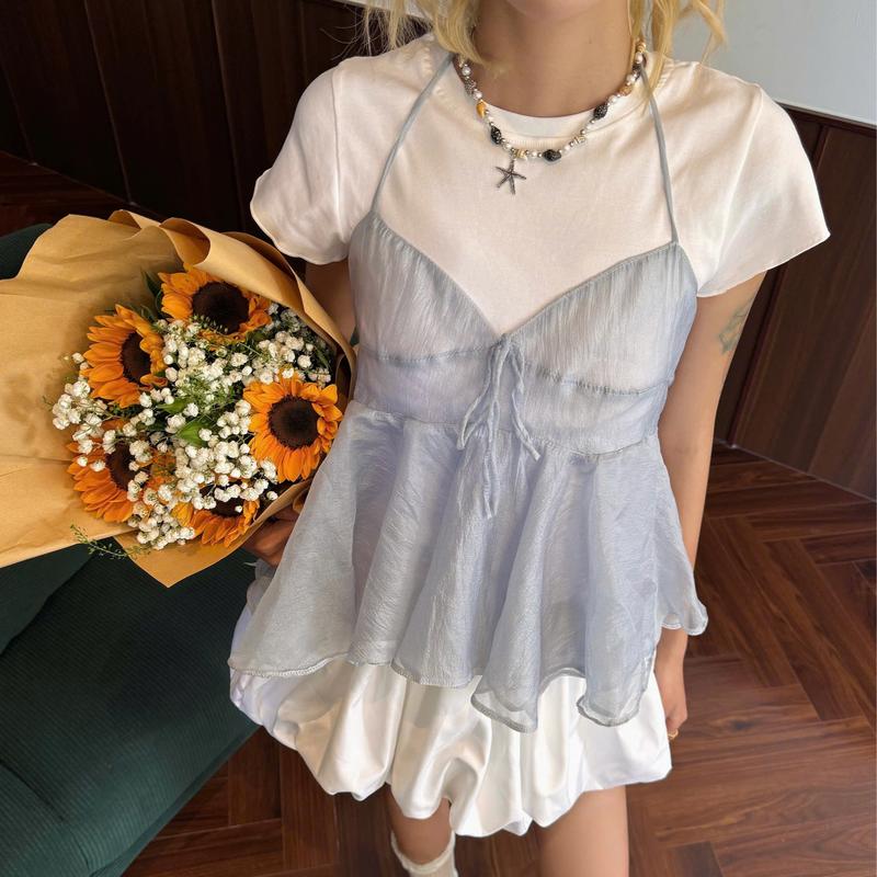 NAVIE x AB HOUSE - (MUA 1 KÈM 1 THUN TRƠN TRẮNG ) Áo 2 dây babydoll BABI thời trang nữ 0