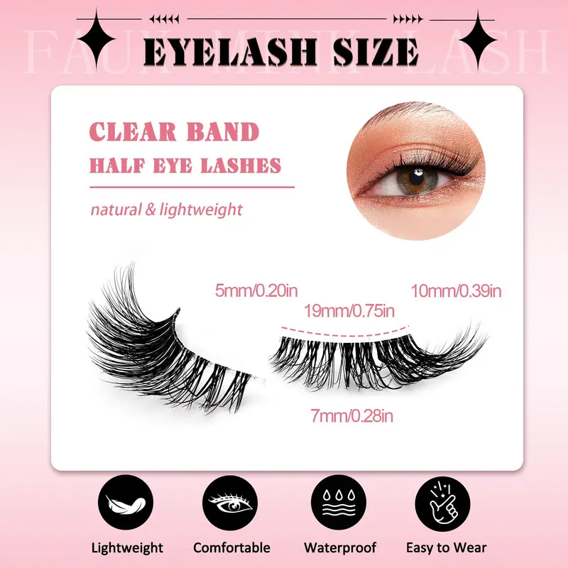 Fluffy False Eyelashes, 10 Pairs Natural Half-eye Curling Wispy Faux Cluster Lashes, Volumized False Eyelashes for Women and Girls, Makeup, Thick Volume 1