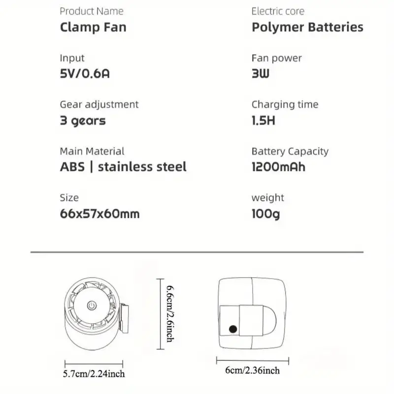 Portable Mini Clip-on Fan, USB Rechargeable Fan with 3 Speed Settings, Ergonomic & Easy-to-carry Personal Cooling Device for Multi-position Cooling 1