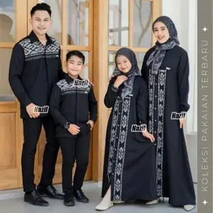NAZIL - Nareswari Baju set couple kemeja dan dress pasangan kondangan keluarga bahan tenun mix toyobo kualitas premium motif black rantai - Muslim Panjang Setelan Gamis Wanita Sarimbit Lebaran batik