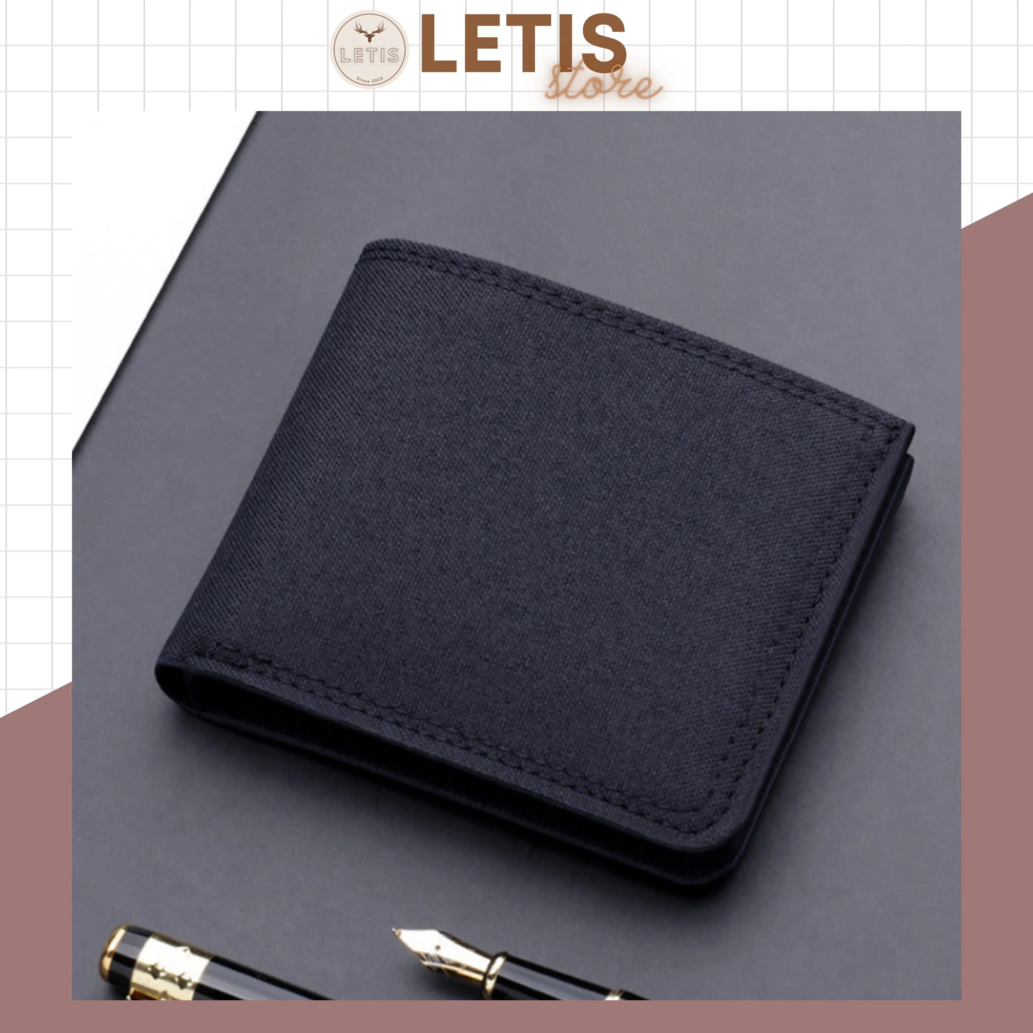 Ví vải canvas dáng ngang LETIS VI10, bóp tiền thẻ nhỏ gọn tiện dụng màu cơ bản đơn giản chất liệu vải cao cấp