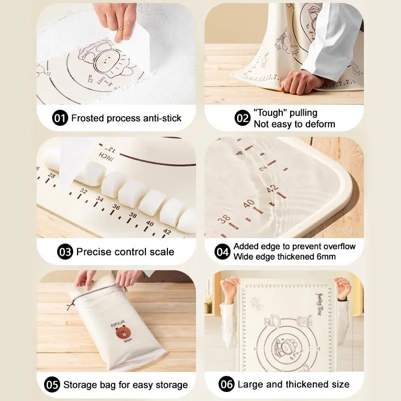 Silicone Dough Mat & Rolling Pin Set, 2 Counts/set Including 1 Count Dough Mat & 1 Count Rolling Pin, Kitchen Baking Utensils for Cookies & Pasta 5