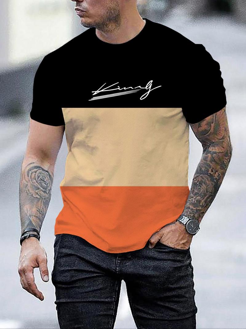 Product Introduction of Men's Regular Fit Colorblock Round Neck Tee, Casual Short Sleeve Crew Neck T-Shirt for Summer, Fashion Men's Top for Daily Wear 1