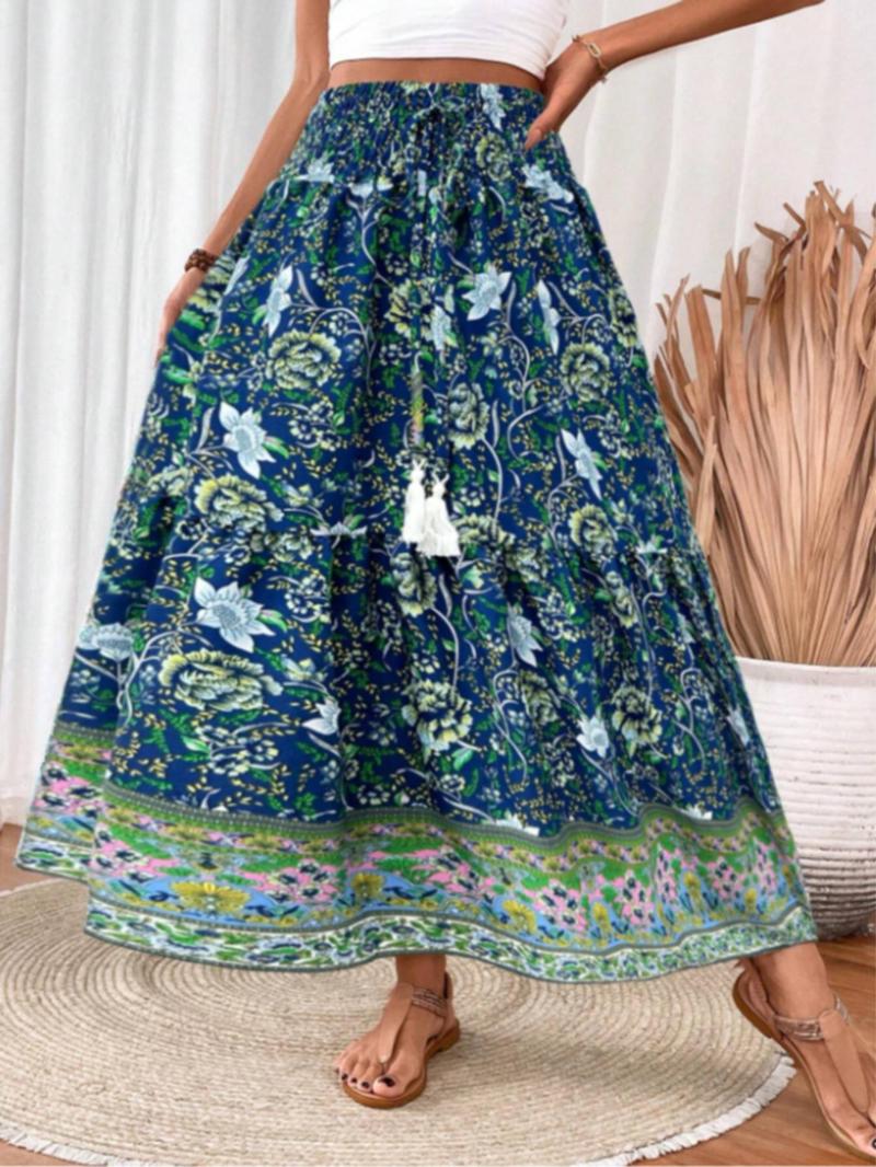 Product Introduction of 【Plus Size】 Floral Print A Line Skirt, Fashion Casual Long Skirt for Daily Holiday Vacation Wear, Women Plus Clothing for All Seasons 4