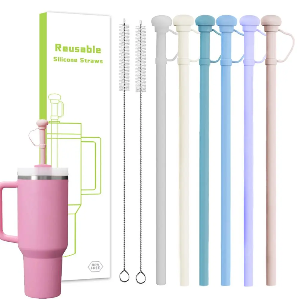 Silicone Straw Replacement for Stanley Cup, 1 Set Long Reusable Drinking Straw with Cover, Compatible with Stanley 40 Oz 30 Oz Cup Tumbler, for Stanley Tumbler Accessories