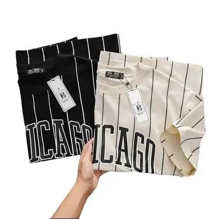 Hardcode Áo thun cotton sọc dọc phối chữ bigsize nam < 140kg - Chicago